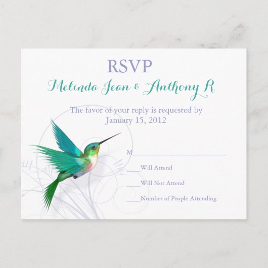 Hummingbird Swirl RSVP-Briefkaart Uitnodiging Briefkaart (Voorkant)