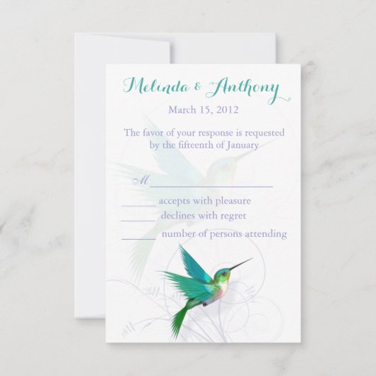 Hummingbird Swirl RSVP-kaart RSVP Kaartje (Achterkant)