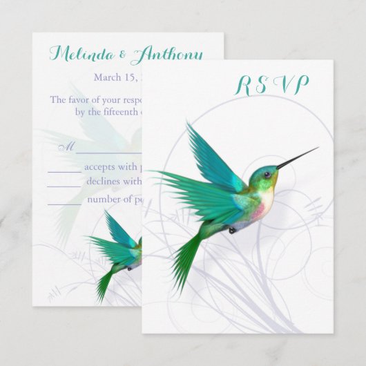 Hummingbird Swirl RSVP-kaart RSVP Kaartje (Voorkant / Achterkant)