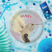 HUMMINGBIRD TIJDENS DE VLUCHT MET AANGEPASTE NAAM PAPIEREN BORDJE (Feest)