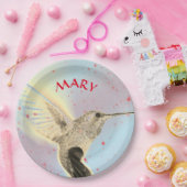 HUMMINGBIRD TIJDENS DE VLUCHT MET AANGEPASTE NAAM PAPIEREN BORDJE (Feest)