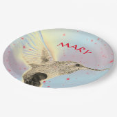 HUMMINGBIRD TIJDENS DE VLUCHT MET AANGEPASTE NAAM PAPIEREN BORDJE (Gekanteld)