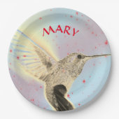 HUMMINGBIRD TIJDENS DE VLUCHT MET AANGEPASTE NAAM PAPIEREN BORDJE (Voorkant)