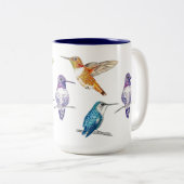 Hummingbird Trio Illustratie Tweekleurige Koffiemok (Voorkant rechts)