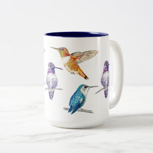 Hummingbird Trio Illustratie Tweekleurige Koffiemok