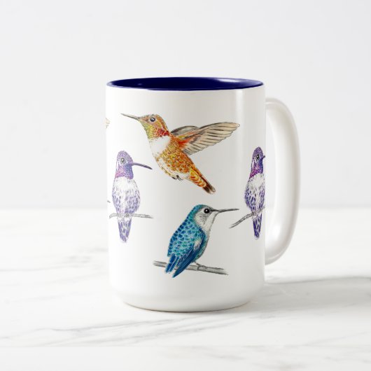 Hummingbird Trio Illustratie Tweekleurige Koffiemok (Voorkant rechts)