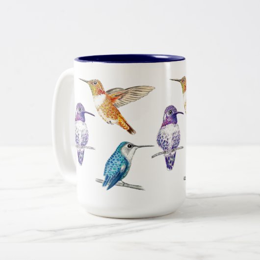 Hummingbird Trio Illustratie Tweekleurige Koffiemok (Voorkant links)