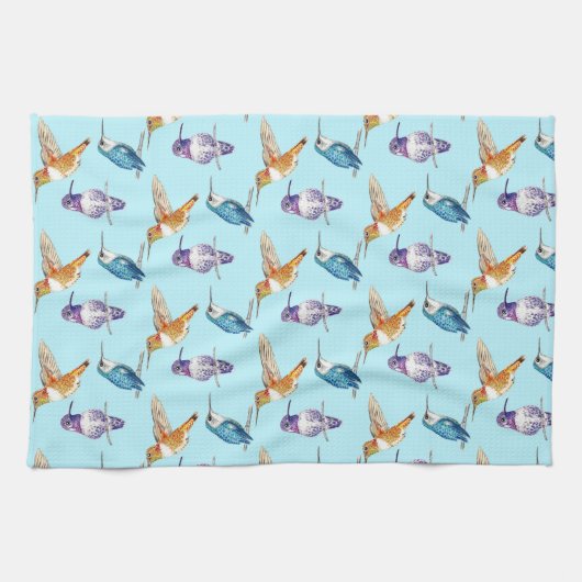 Hummingbird Trio met Aqua Background Theedoek (Horizontaal)