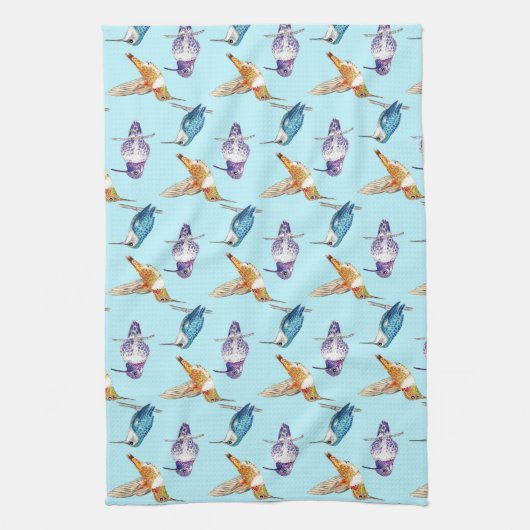 Hummingbird Trio met Aqua Background Theedoek (Verticaal)