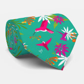 Hummingbird Tropical Beach Wedding Pink Green Blue Stropdas (Opgerold)