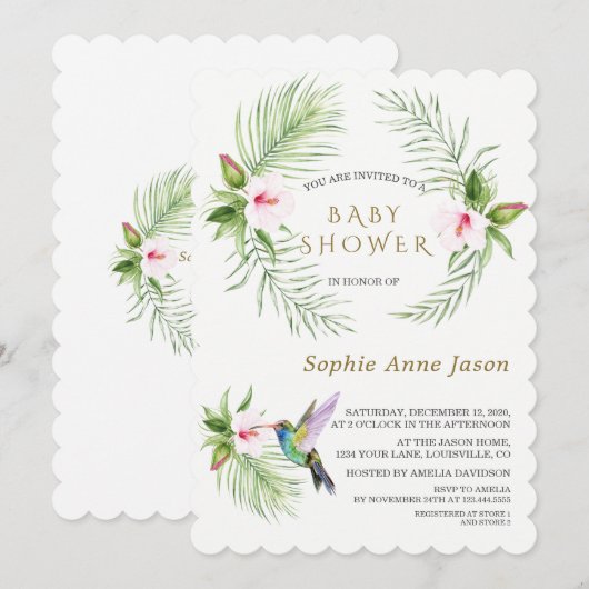 Hummingbird Tropical Flowers Baby Shower Kaart (Voorkant / Achterkant)