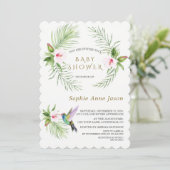 Hummingbird Tropical Flowers Baby Shower Kaart (Staand voorkant)