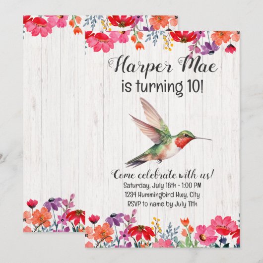 Hummingbird Uitnodiging voor verjaardag (Voorkant / Achterkant)