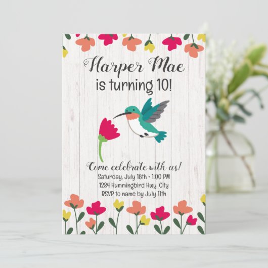 Hummingbird Uitnodiging voor verjaardag (Staand voorkant)