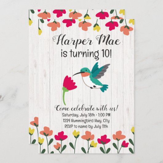 Hummingbird Uitnodiging voor verjaardag (Voorkant / Achterkant)