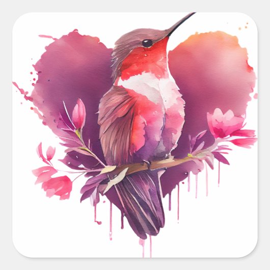  Hummingbird Valentijn Vierkante Sticker (Voorkant)