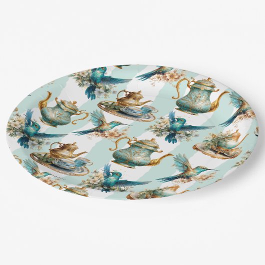 Hummingbird Verjaardag Tea Party Papieren Bordje (Gekanteld)