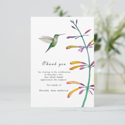 Hummingbird Viering van het Leven Dank u Card Kaart (Staand voorkant)