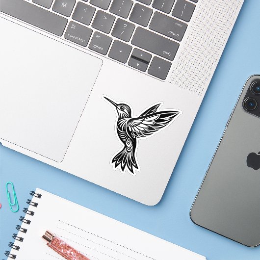 Hummingbird vinyl sticker (Laptop met iPhone)