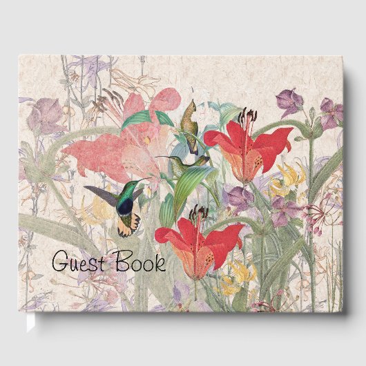 Hummingbird Vogels Rode Lelie Bloemen Gastboek Gastenboek (Voorkant)