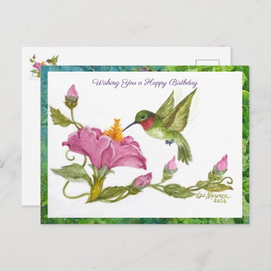 Hummingbird w Vining Blossoms Briefkaart (Voorkant / Achterkant)