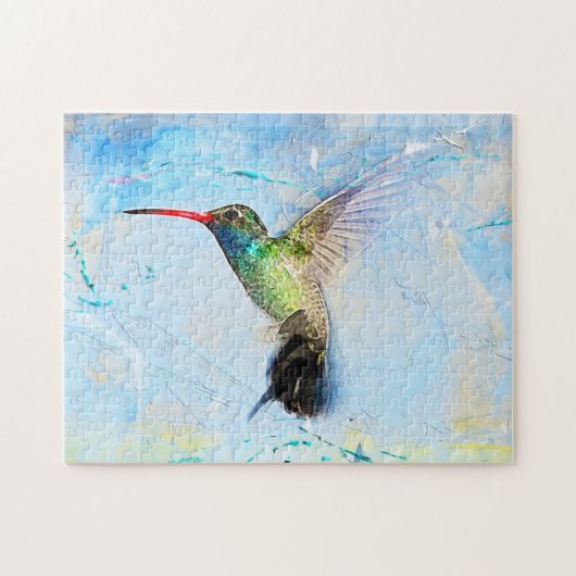 Hummingbird watercolor blue green pretty legpuzzel (Horizontaal)