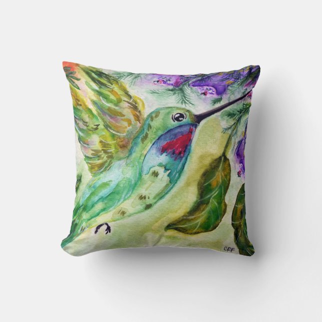 "Hummingbird watercolor" Throw Pillow Kussen (Voorkant)