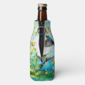 Hummingbird Waterverf Art | Natuur tuinbouwgewasse Flesjeskoeler (Fles Achterkant)