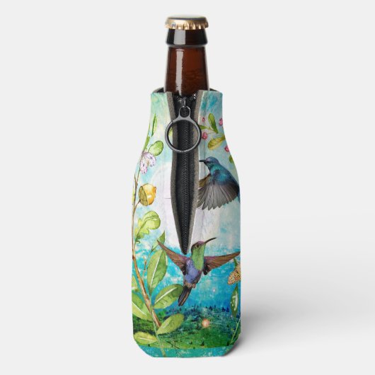 Hummingbird Waterverf Art | Natuur tuinbouwgewasse Flesjeskoeler (Fles Achterkant)