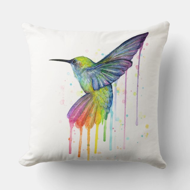 Hummingbird Waterverf Art Pillow Kussen (Voorkant)