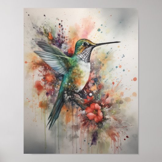 Hummingbird Waterverf Art Print Poster (Voorkant)
