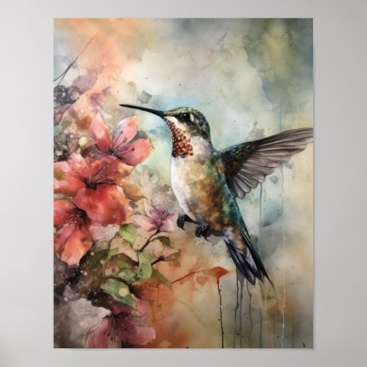 Hummingbird Waterverf Art Print Poster (Voorkant)