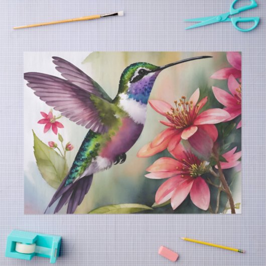 Hummingbird Waterverf Bloemenkunst Tissuepapier (Craft)