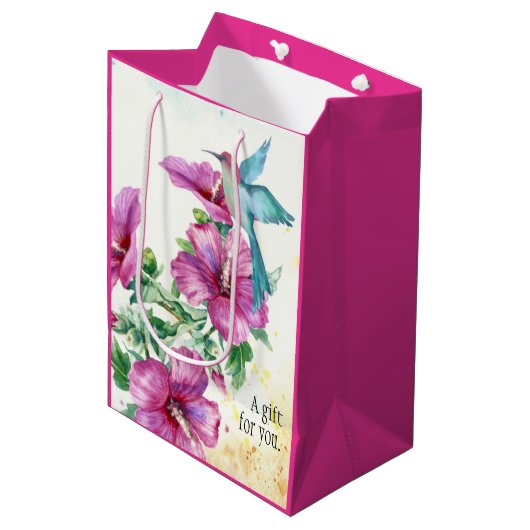 Hummingbird Waterverf Gift Bag (medium) Medium Cadeauzakje (Voorkant Gekanteld)