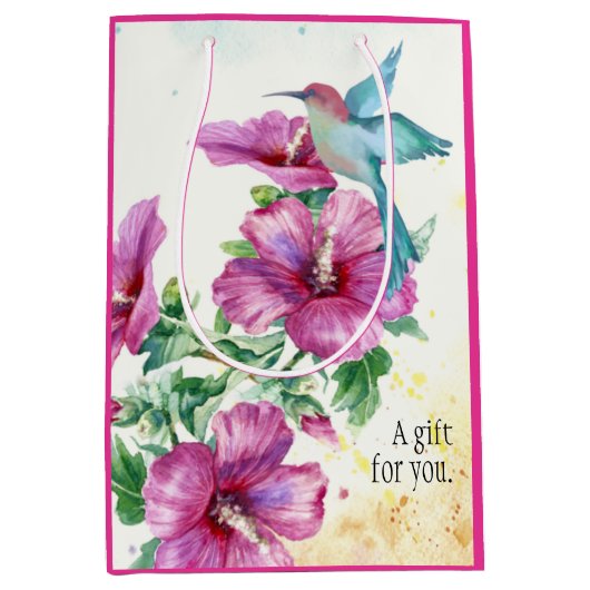 Hummingbird Waterverf Gift Bag (medium) Medium Cadeauzakje (Voorkant)