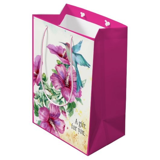 Hummingbird Waterverf Gift Bag (medium) Medium Cadeauzakje (Achterkant Gekanteld)