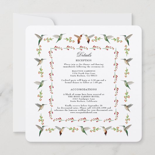 Hummingbird Wedding Details Kaart (Voorkant)