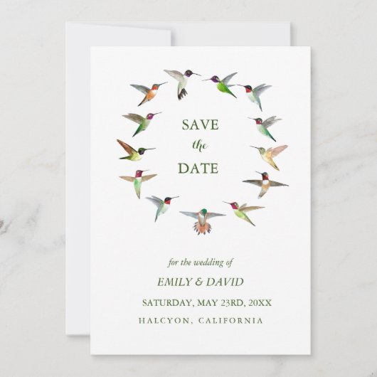 Hummingbird Wedding Save the Date Announding Kaart (Voorkant)