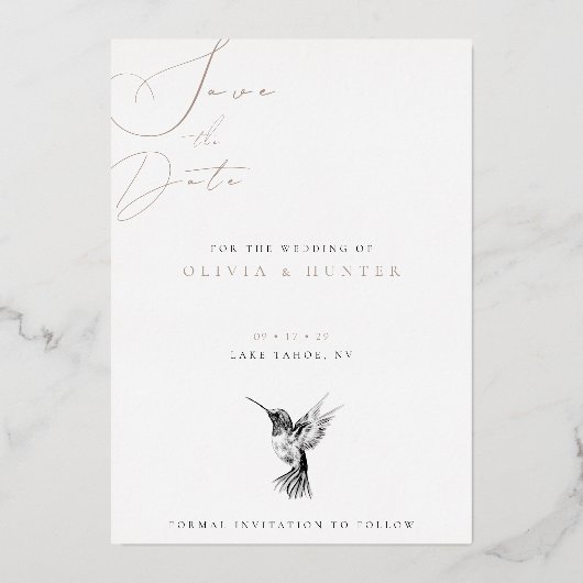 Hummingbird Wedding Save the Date Zwart-wit Folie Uitnodiging (Achterkant)