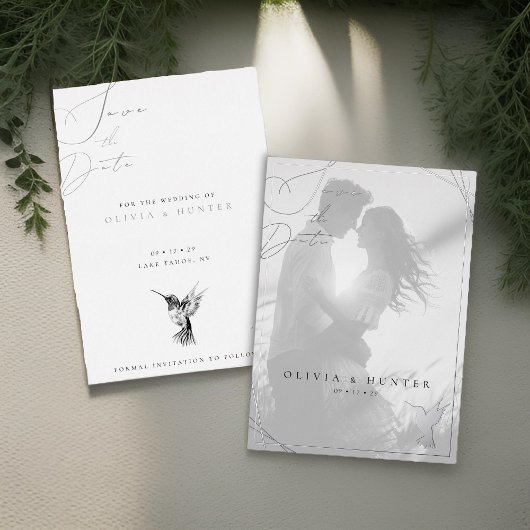 Hummingbird Wedding Save the Date Zwart-wit Folie Uitnodiging