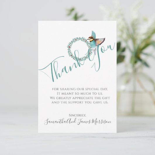 Hummingbird Wedding Wreath Weddenschap Hartelijk d Bedankkaart (Staand voorkant)