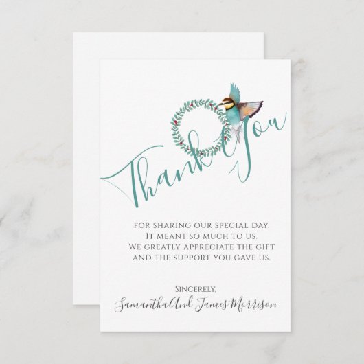 Hummingbird Wedding Wreath Weddenschap Hartelijk d Bedankkaart (Voorkant / Achterkant)