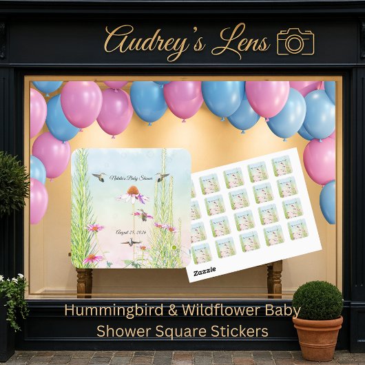 Hummingbird & Wildflower Baby Shower Vierkante Sticker