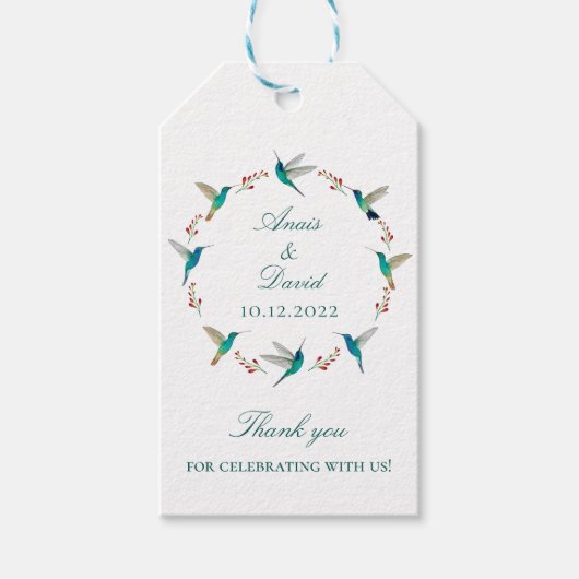 Hummingbird Wreath Wedding Cadeaulabel (Voorkant)