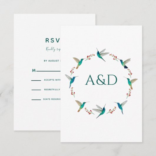 Hummingbird Wreath Wedding RSVP Card Kaart (Voorkant / Achterkant)