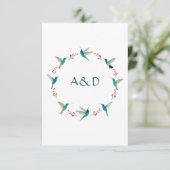 Hummingbird Wreath Wedding RSVP Kaart (Staand voorkant)