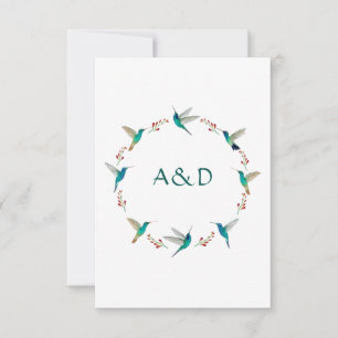 Hummingbird Wreath Wedding RSVP Kaart