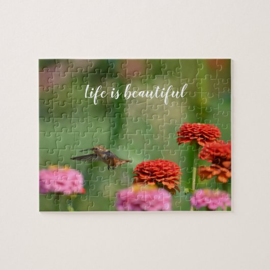 Hummingbird Zinnia Flowers Legpuzzel (Horizontaal)