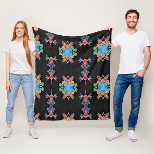 Hummingbirds and Butterflies Fleece Blanket (In situ)