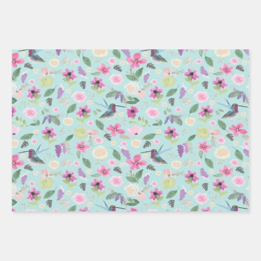 Hummingbirds Aquarel Gift Wrap Set Inpakpapier Vel (Voorkant)